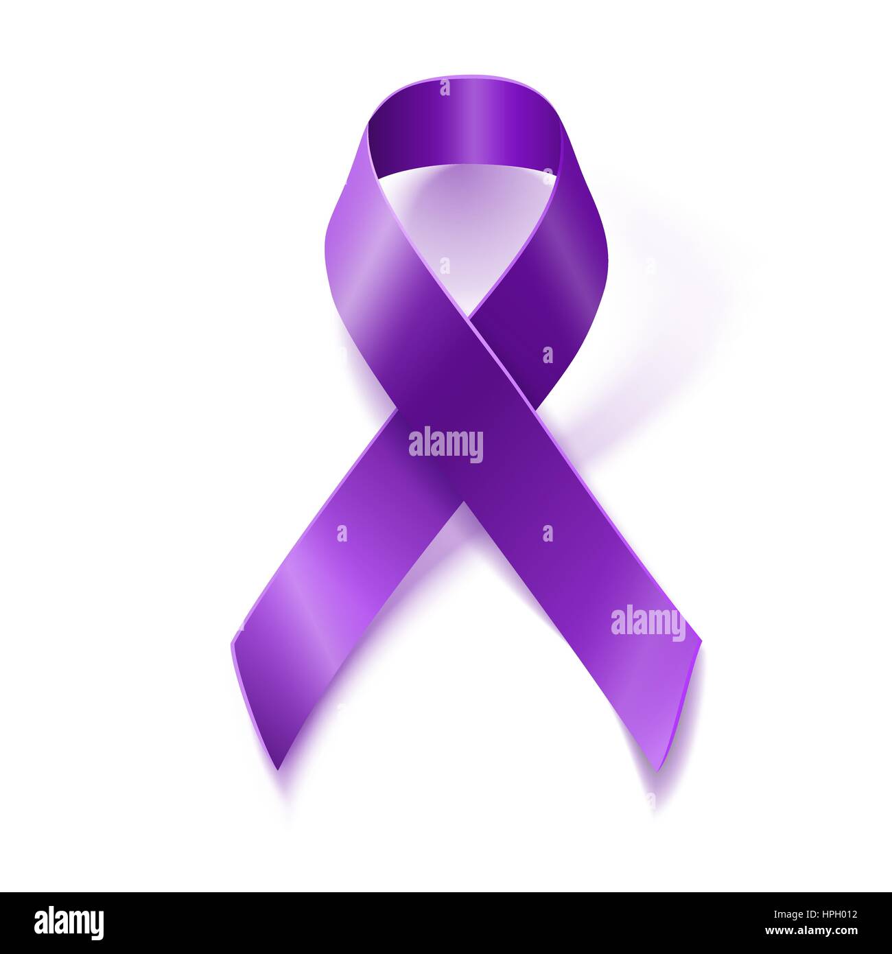 Sensibilisation violet ruban réaliste isolé sur fond blanc avec ombre portée Illustration de Vecteur