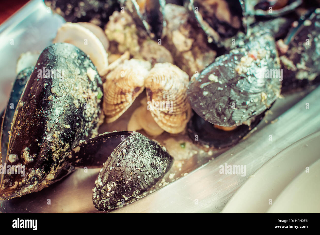 Dîner avec les huîtres de la mer en Croatie, Méditerranée place en Europe. Banque D'Images