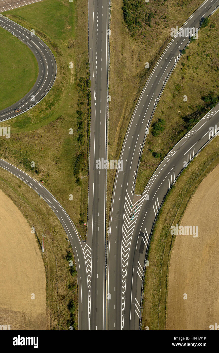 France, Bourgogne, Yonne, vue aérienne d'un échangeur près de Courtenay, A6, A19 Banque D'Images