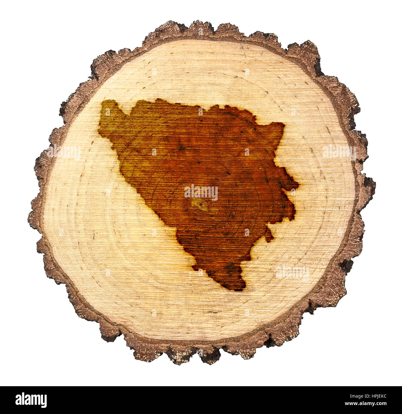 Une tranche de chêne et la forme de la Bosnie-Herzégovine sur la marque .(série) Banque D'Images