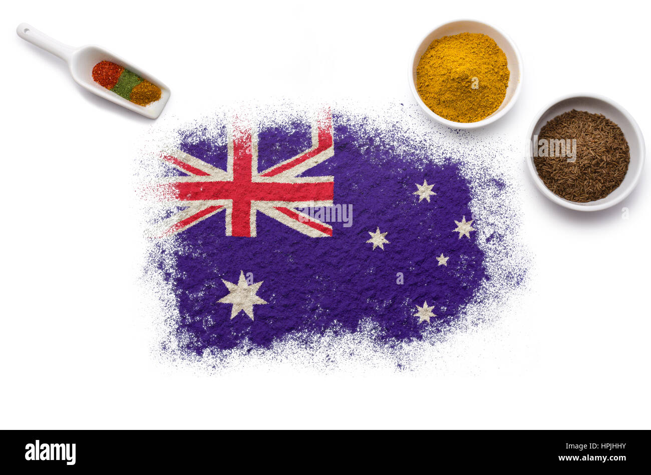 Épices diverses formant le drapeau de l'Australie.(série) Banque D'Images