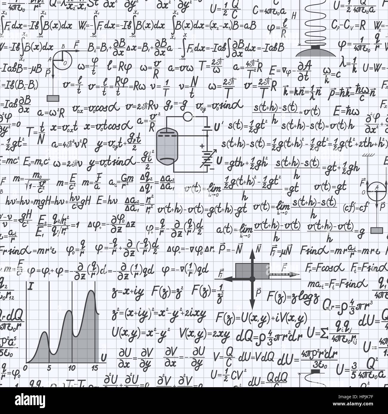 Vecteur physique de fond transparent avec des formules, des équations et des chiffres écrits à la main, dans un ordinateur portable Illustration de Vecteur