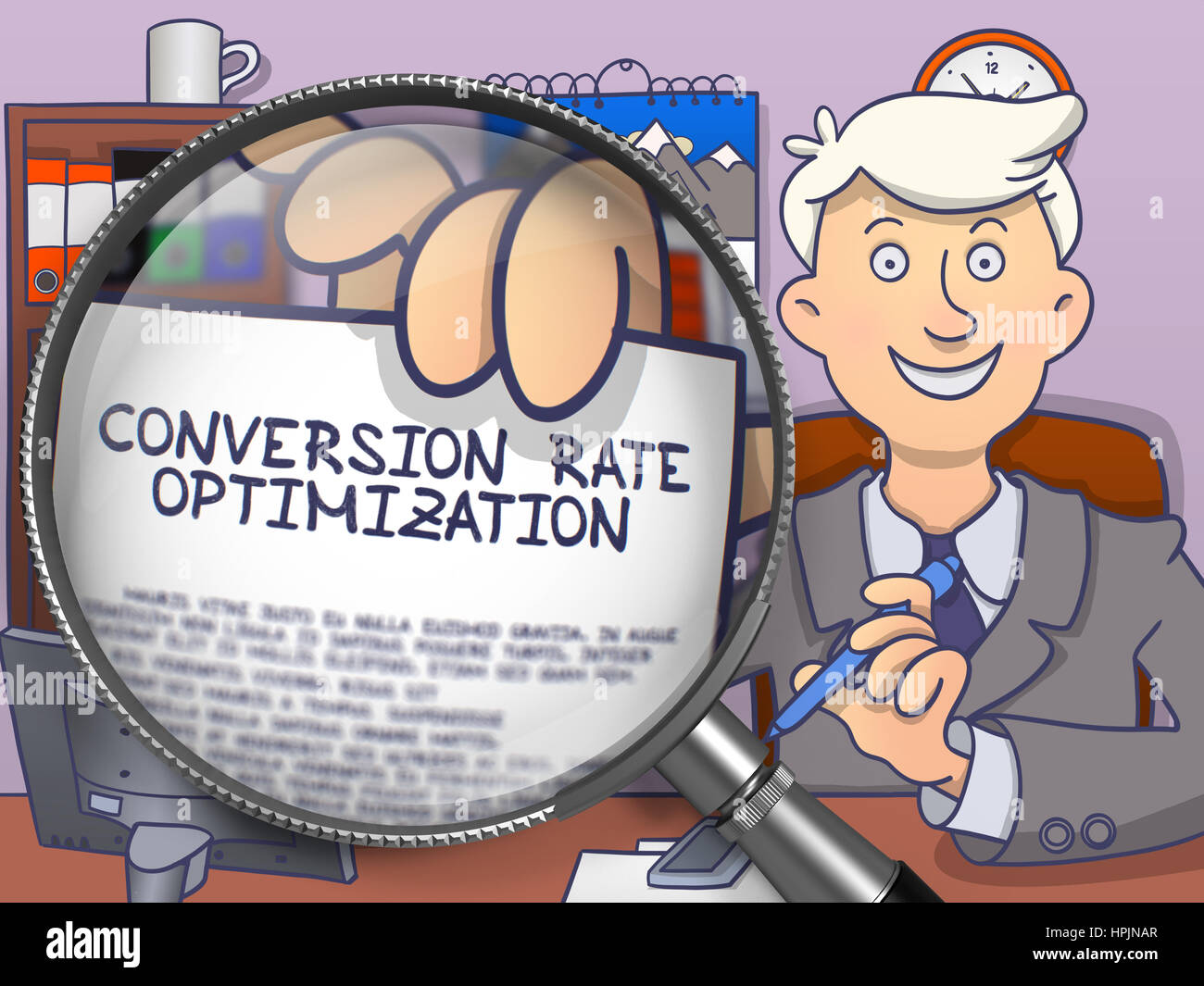 Optimisation du taux de conversion grâce à la loupe. Doodle Style. Banque D'Images