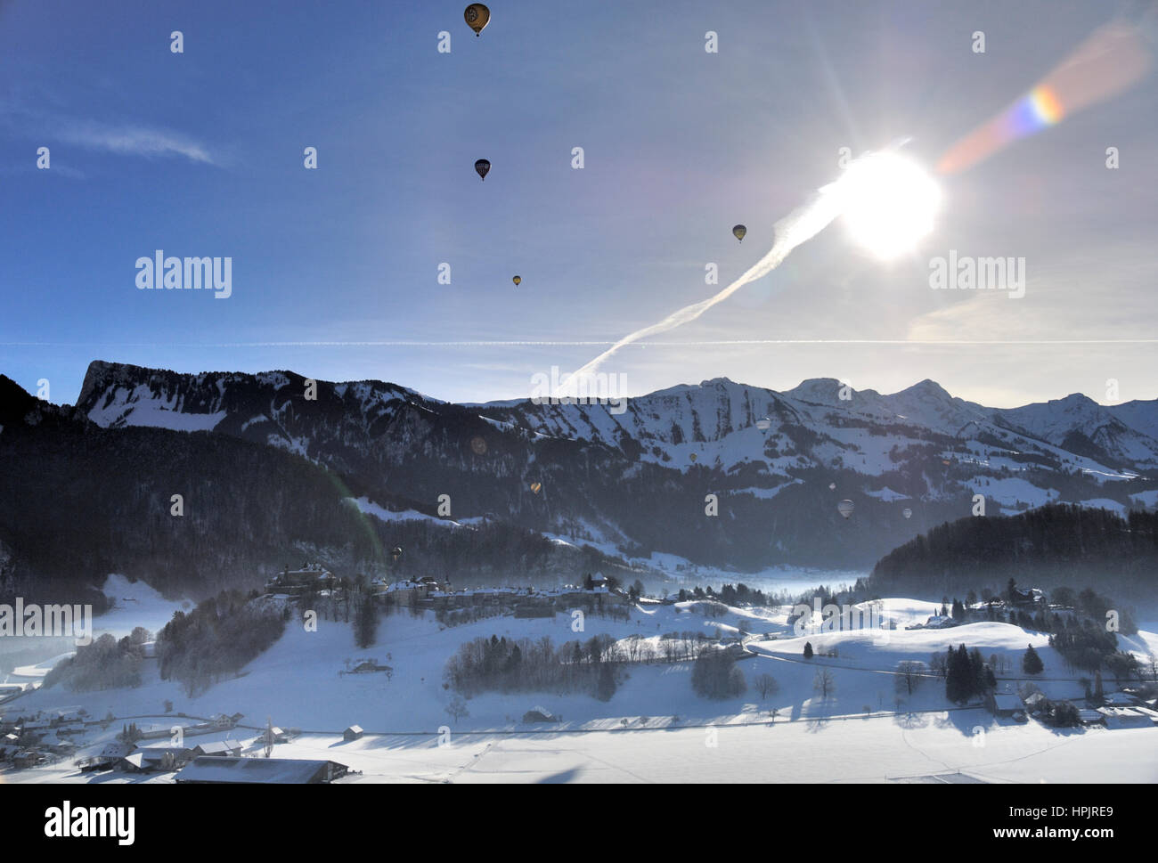 Gruyère : Le Château d'Oex International Balloon Festival / Festival International de Ballons à Château-d'Oex Banque D'Images