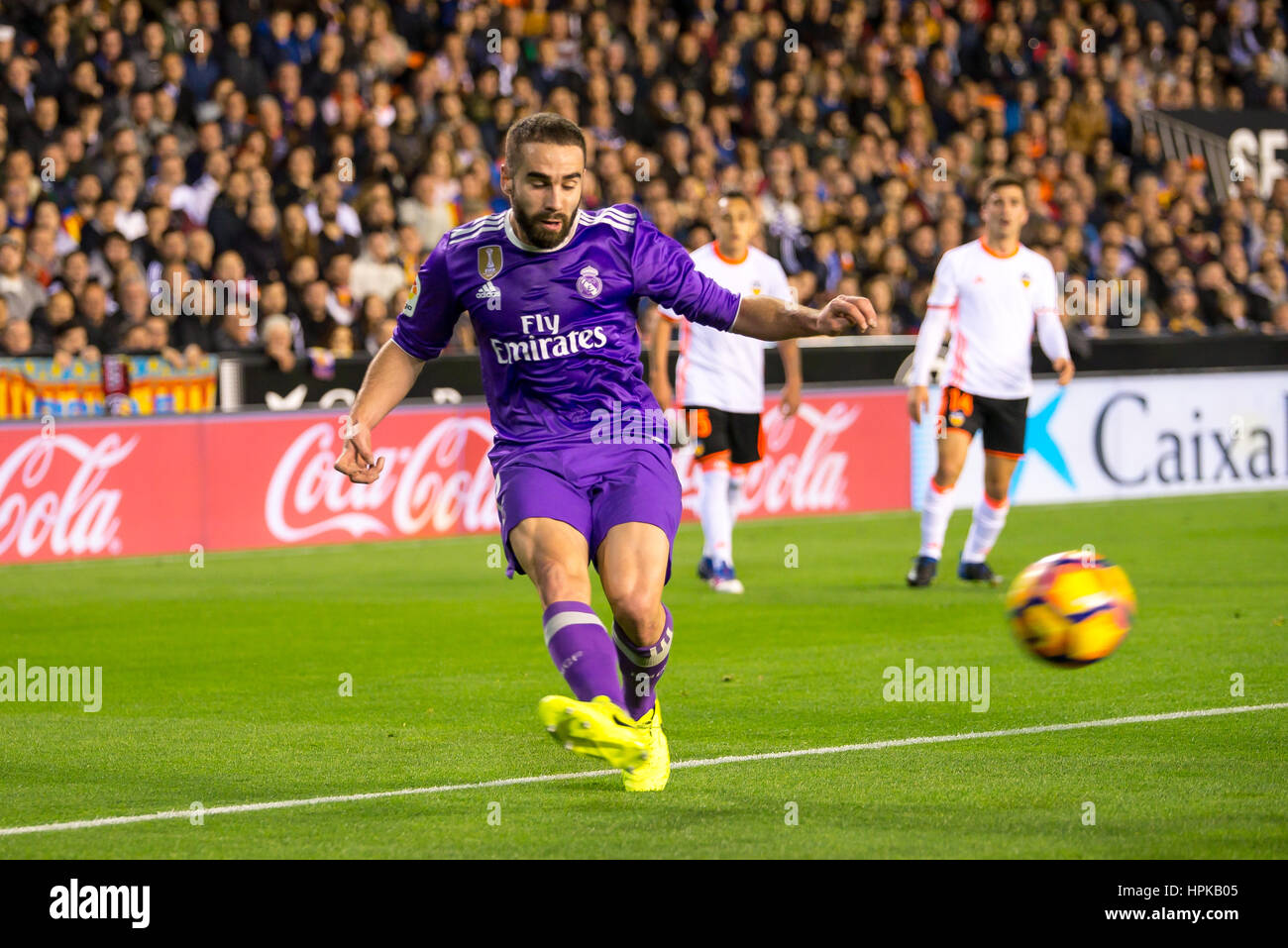 Valence, Espagne. Feb 22, 2017. Daniel Carvajal joue au match de la Liga entre le FC Valence et le Real Madrid à Mestalla le 22 février 2017 à Valence, en Espagne. Crédit : Christian Bertrand/Alamy Live News Banque D'Images