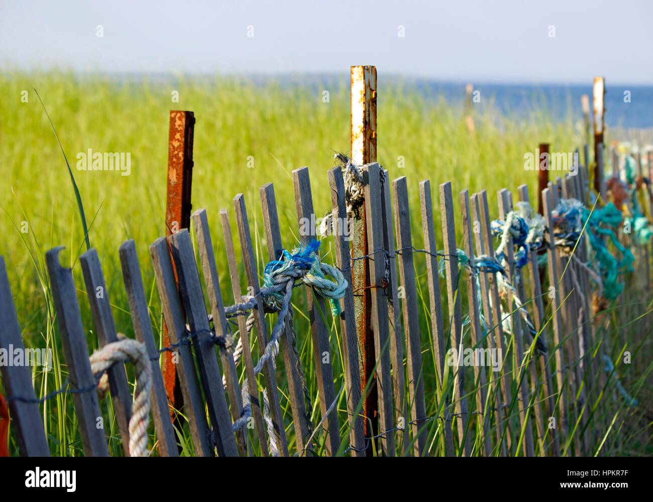 Une dune clôture avec cordes pour attacher sur la propriété perdue de la plage Banque D'Images