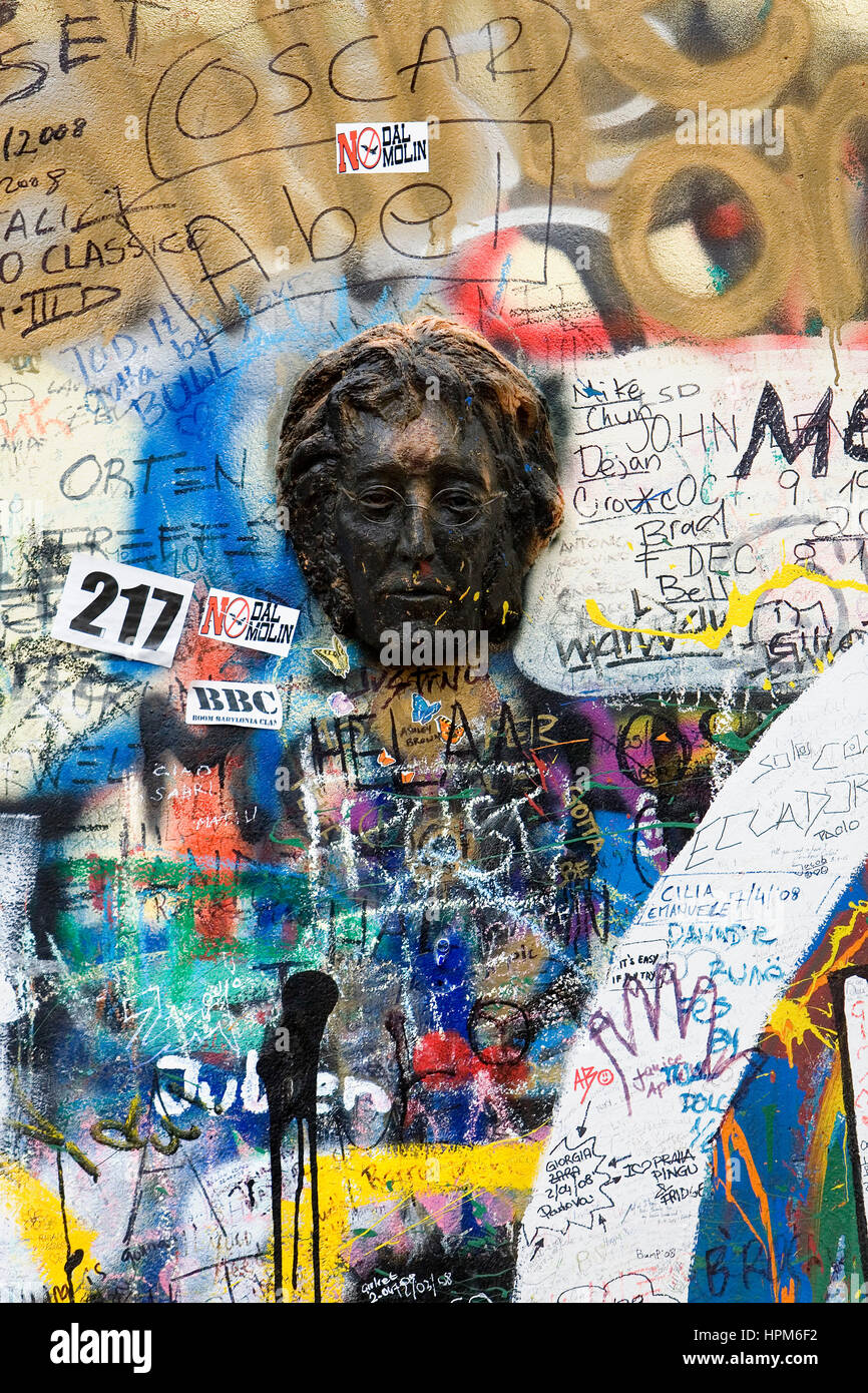 Mur de John Lennon dans l'île de Kampa.Prague. République tchèque Banque D'Images