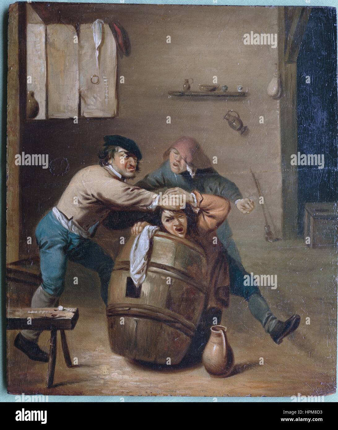 Peinture de Adriaen Brouwer (né à Oudenaarde, ch. 1605 - janvier 1638, Anvers est décédé) deux agriculteurs qui se bagarrent sur un jeu de cartes Banque D'Images