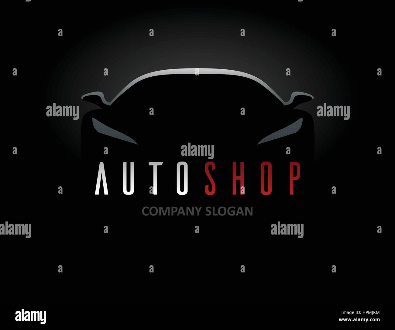 Conception de logo voiture auto shop concept avec l'icône véhicule sport silhouette sur fond noir. Vector illustration. Illustration de Vecteur