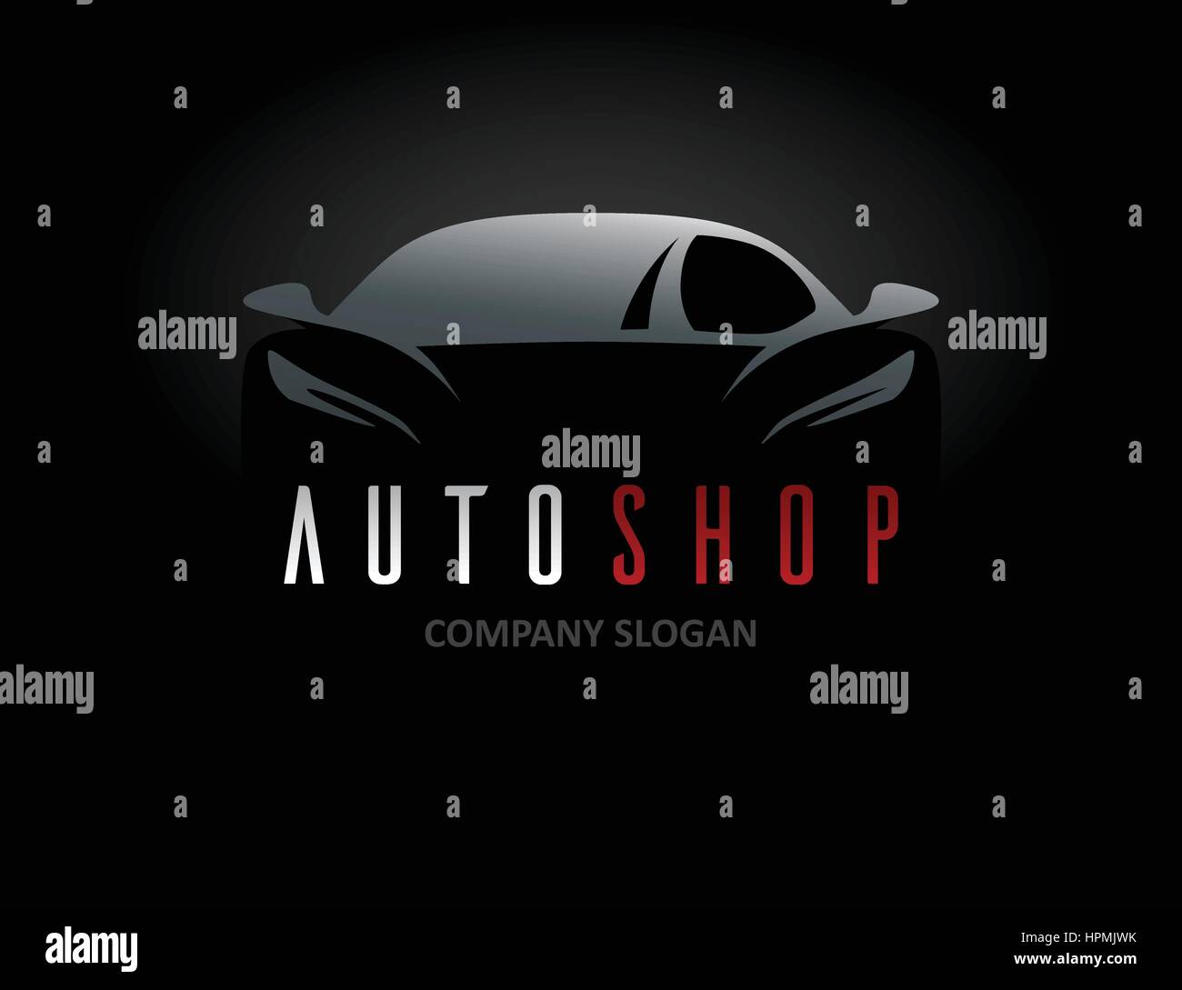 Conception de logo voiture auto shop concept avec l'icône véhicule sport silhouette sur fond noir. Vector illustration. Illustration de Vecteur