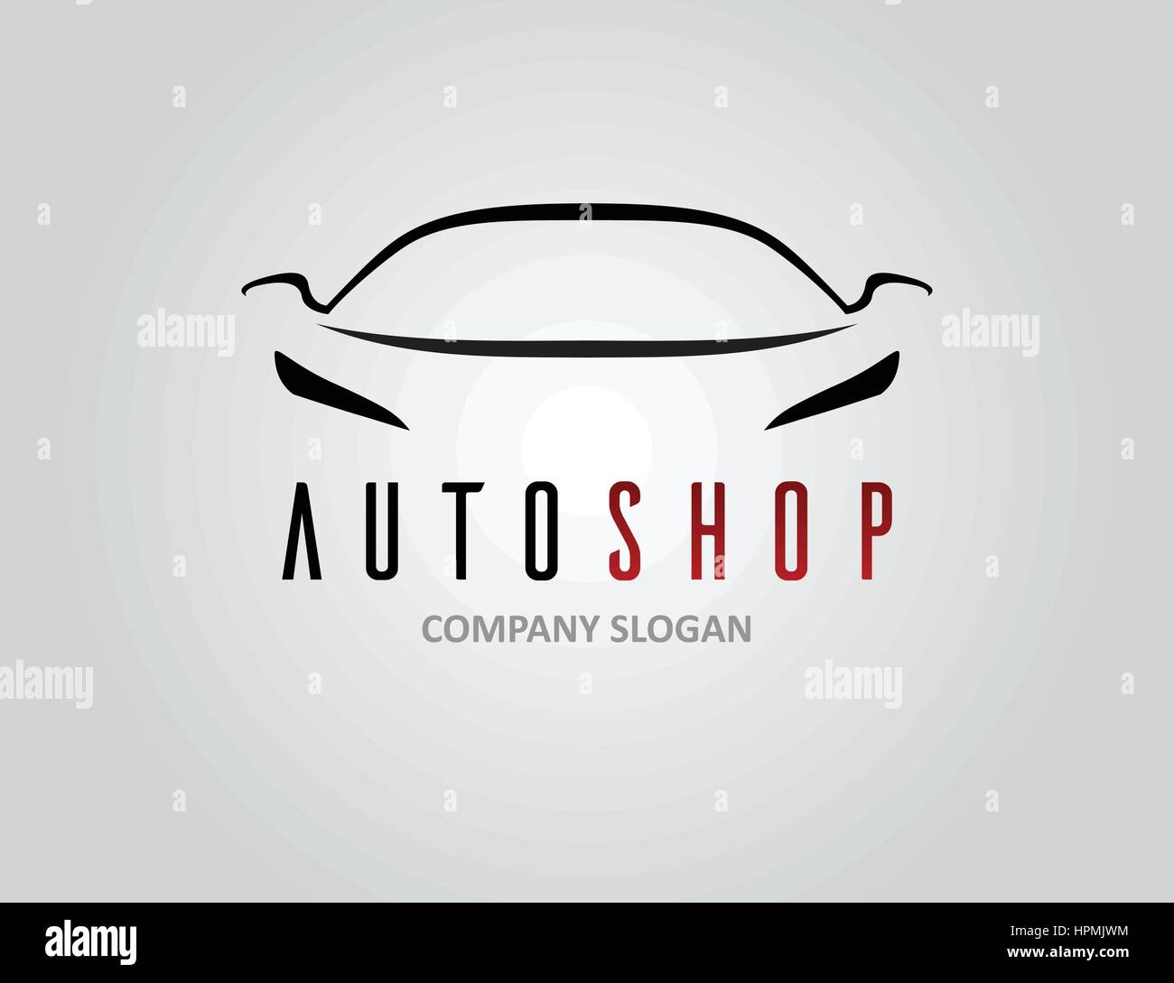 Conception de logo voiture auto shop concept avec l'icône véhicule sport silhouette sur fond gris clair. Vector illustration. Illustration de Vecteur