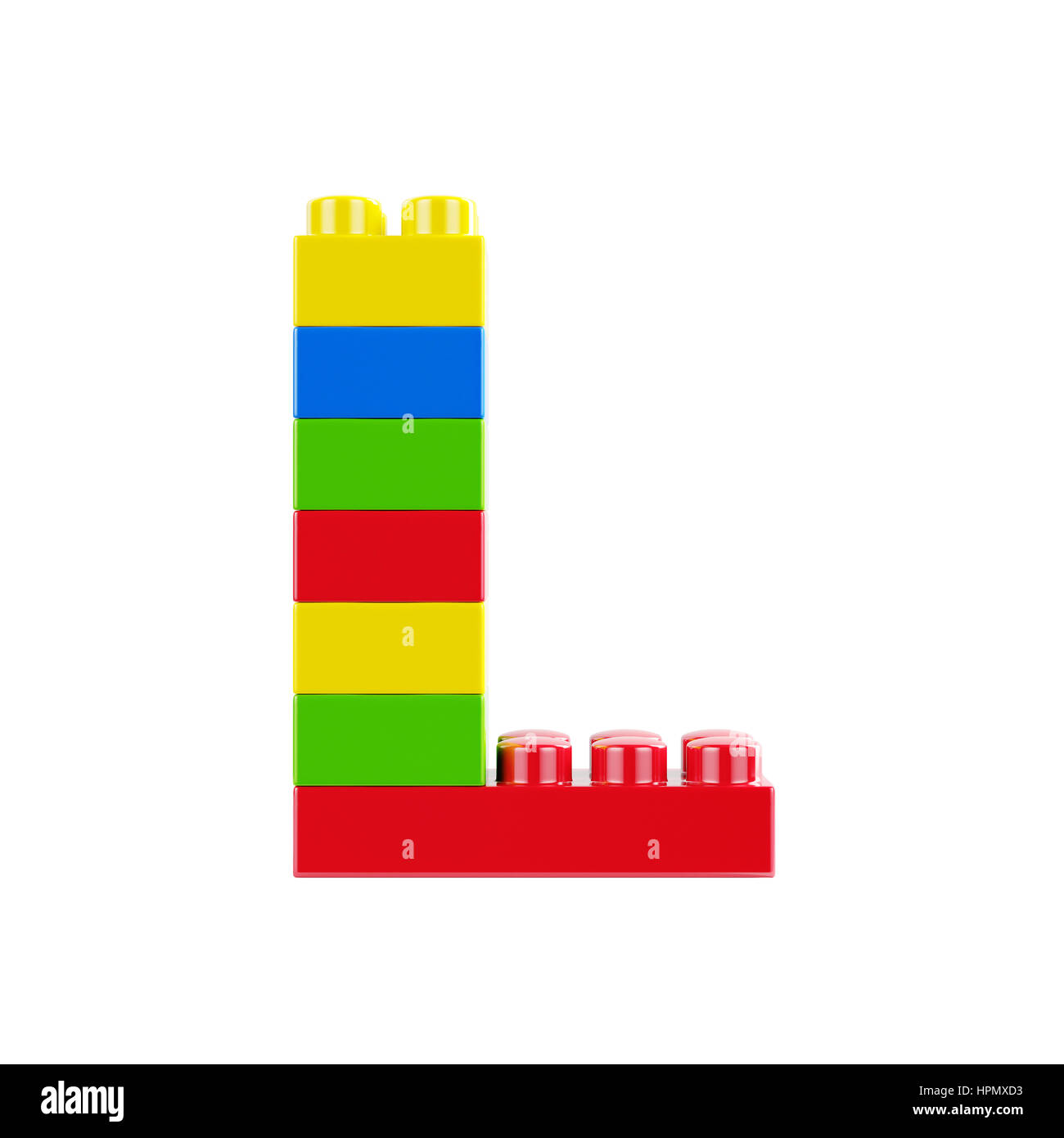 Lettre L en plastique font de caractère alphabet toy brick construction blocs. Isolé sur fond blanc Banque D'Images