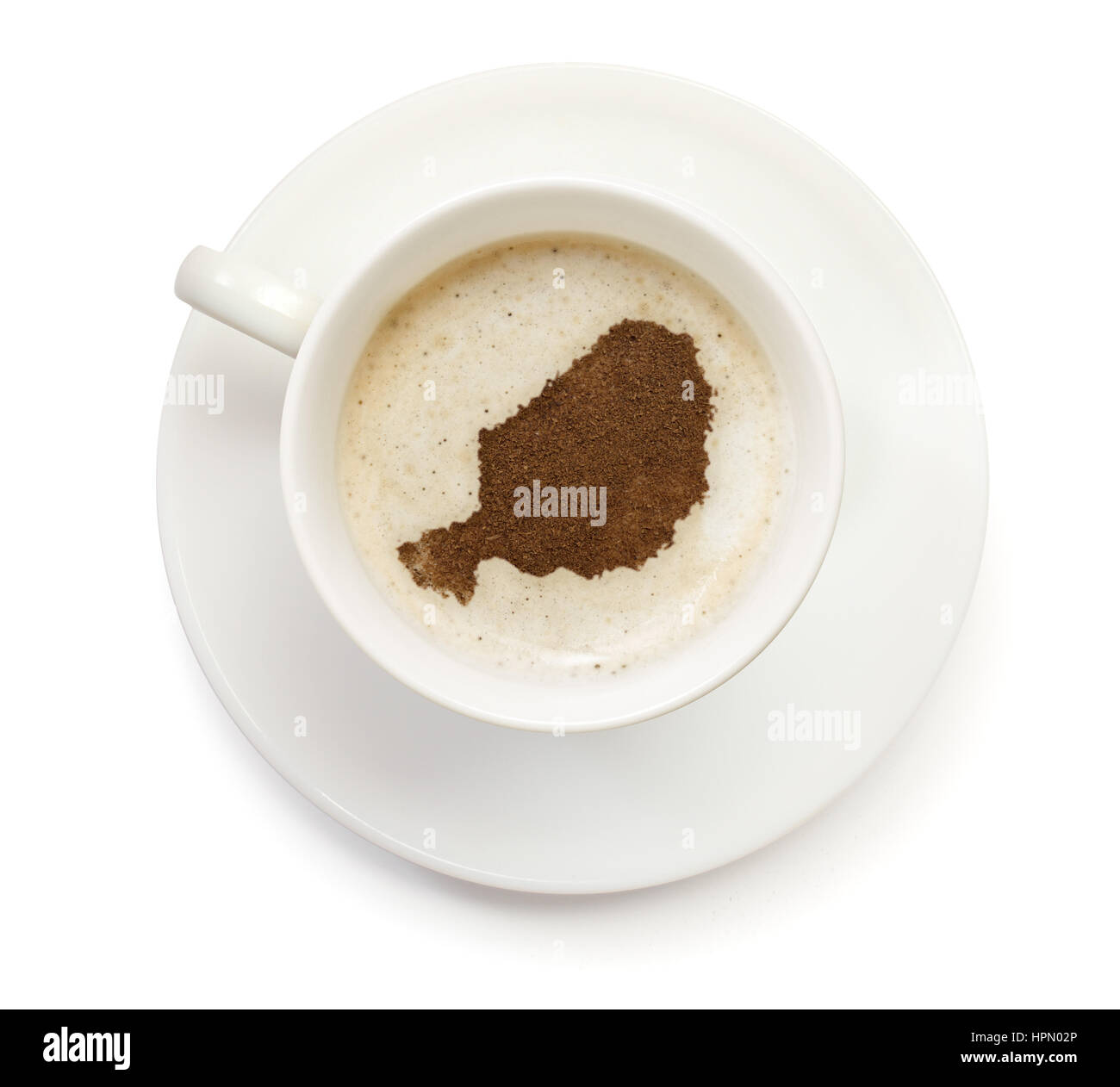 Une tasse de café avec de la mousse et la poudre dans la forme du Niger.(série) Banque D'Images Une tasse de café avec de la mousse et la poudre dans la forme du Niger.(série) Banque D'Images