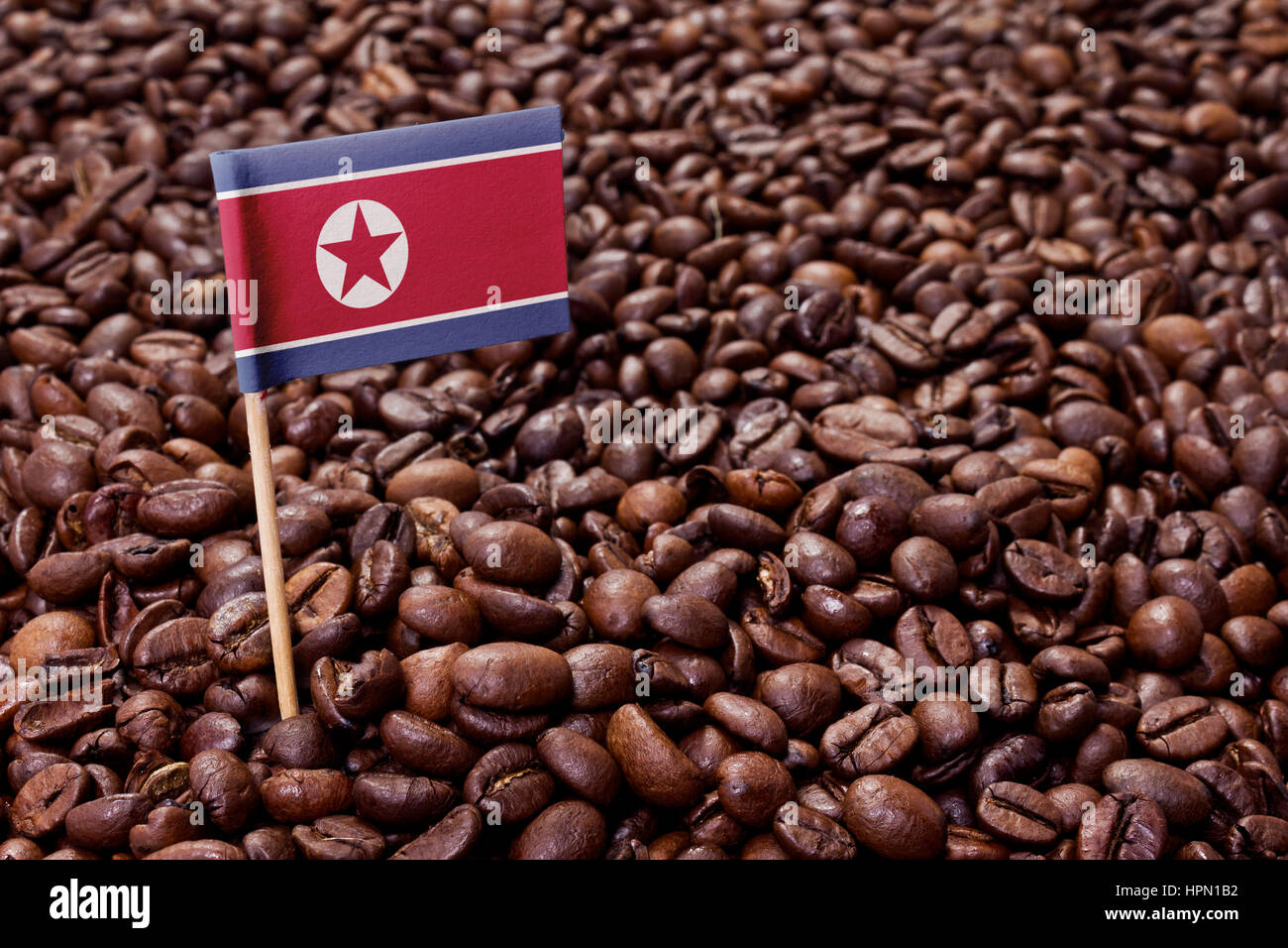 Drapeau de la Corée du Nord bloquée en grains de café torréfié.(série) Banque D'Images