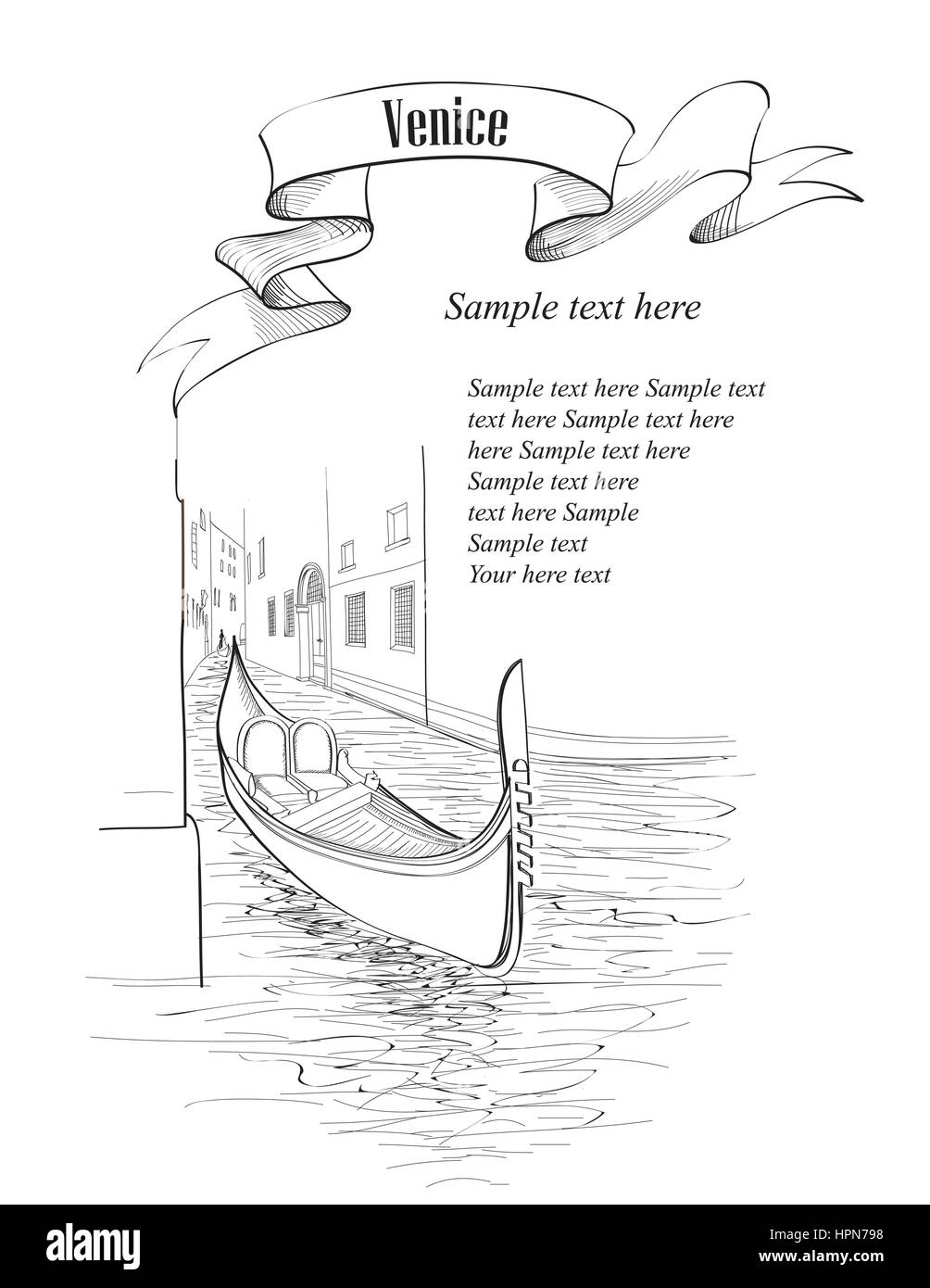 La ville de Venise. anciens bâtiments et canal avec télécabine. billet italie Europe contexte avec copie espace. vector illustration de croquis dessinés à la main, je Illustration de Vecteur