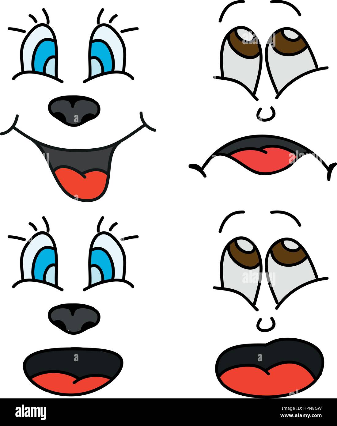 Quatre expressions du visage cartoon Illustration de Vecteur