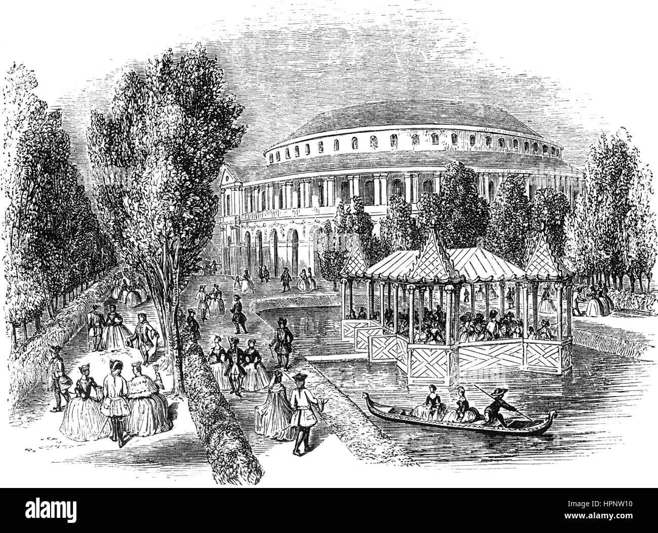 RANELAGH Pleasure Gardens, Chelsea, Londres, à partir d'une gravure de 1754 montrant la Rotonde et le lac. Banque D'Images
