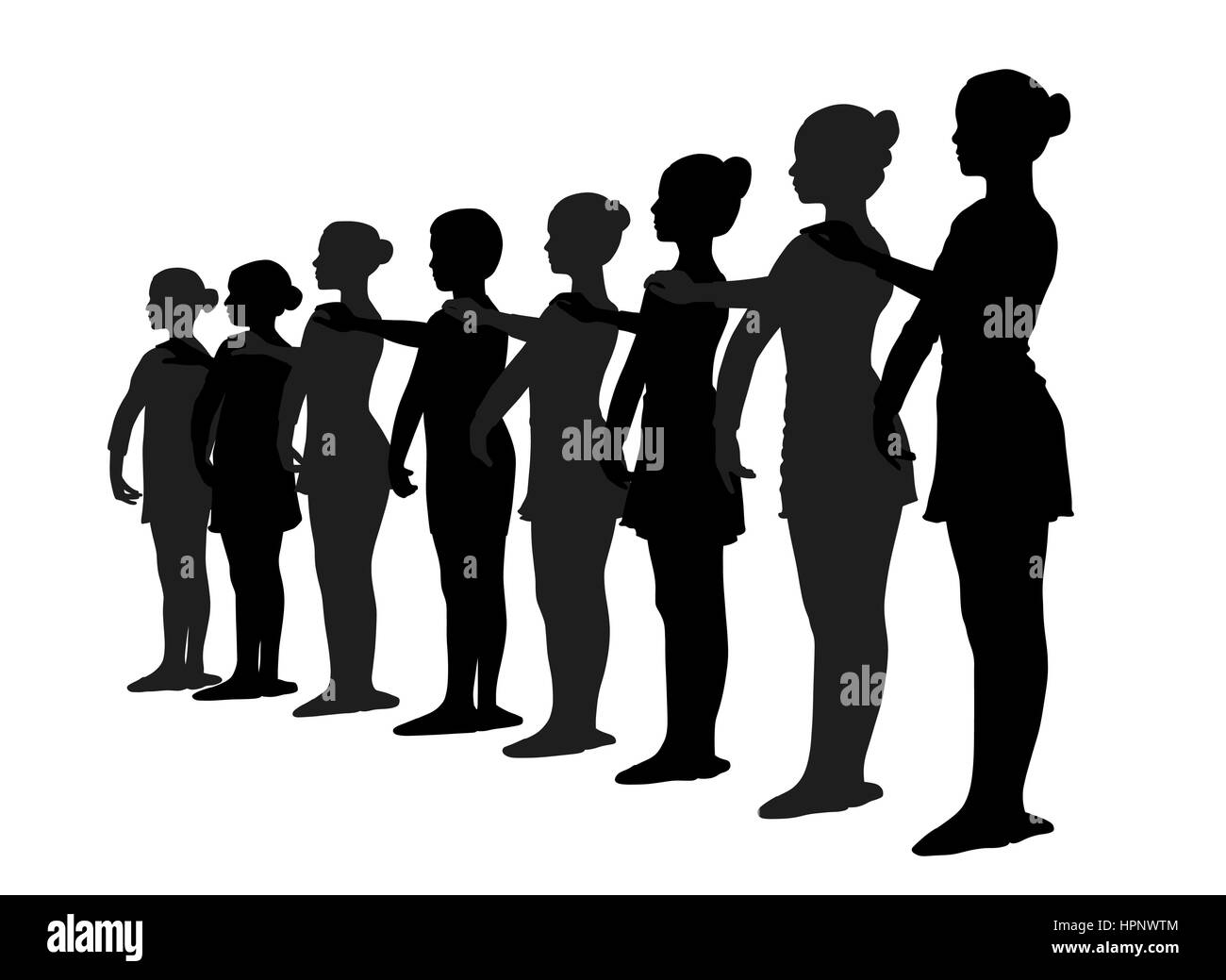 Groupe de danseurs de ballet standing in a row Illustration de Vecteur