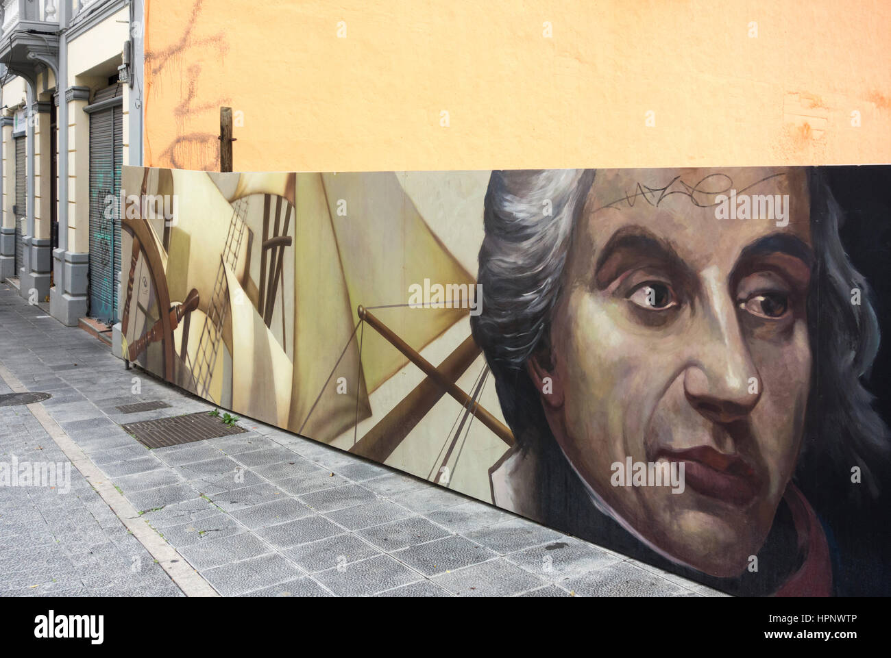 Les murales à Santa Cruz de Tenerife représentant l'amiral Nelson's repoussé attaque sur la ville en 1797. Banque D'Images