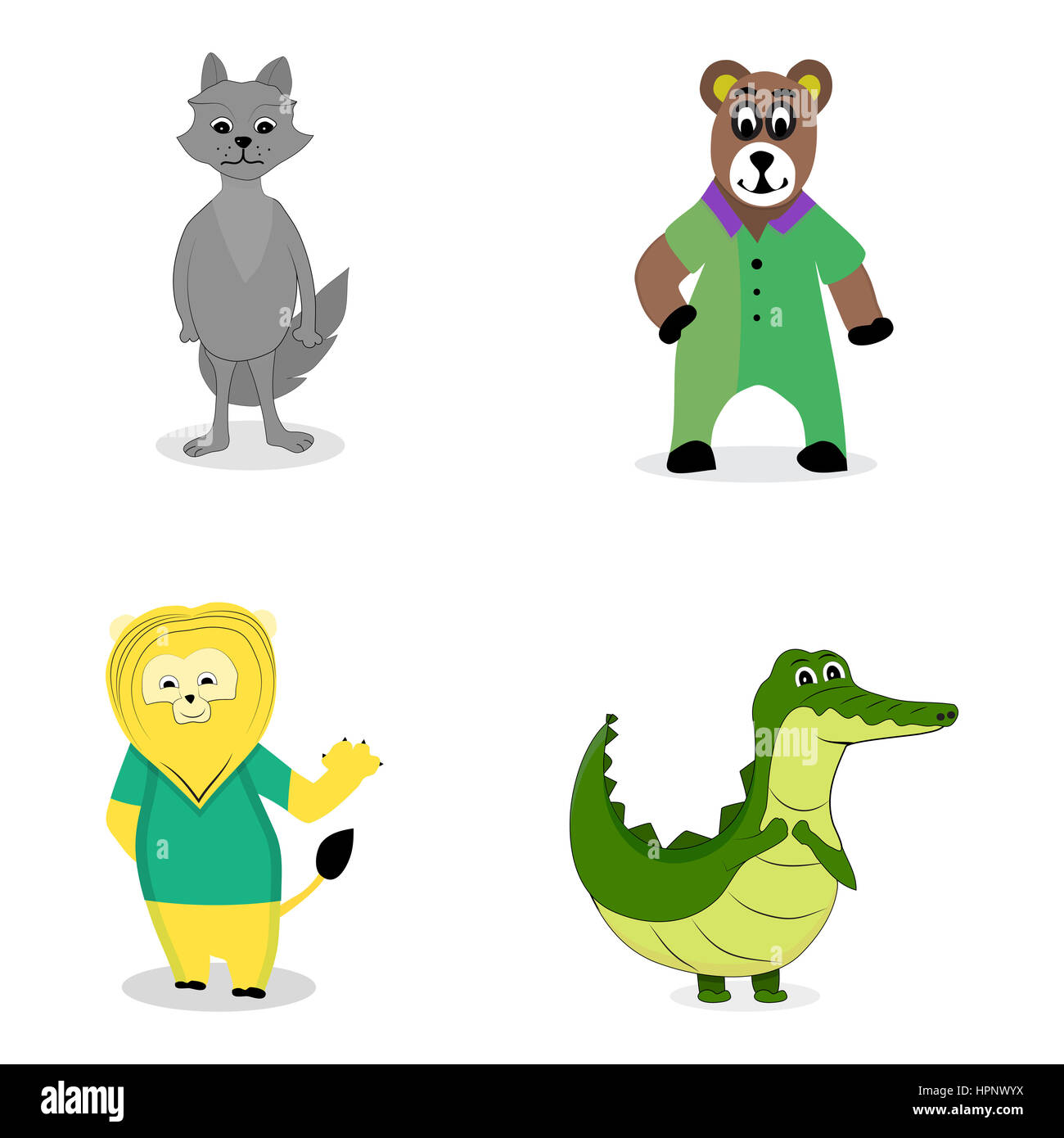 Personnages animaux prédateurs. Crocodile et le loup, lion et l'ours. Vector illustration Banque D'Images