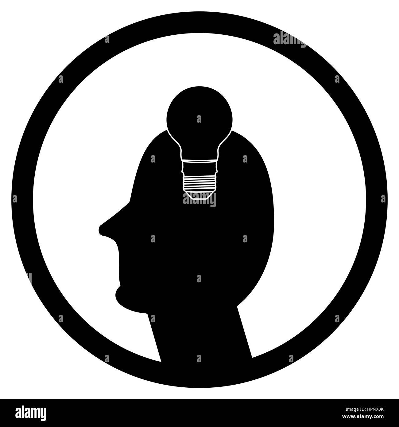 Idée en tête humaine. Signe de l'innovation créativité monochrome. Vector illustration Banque D'Images