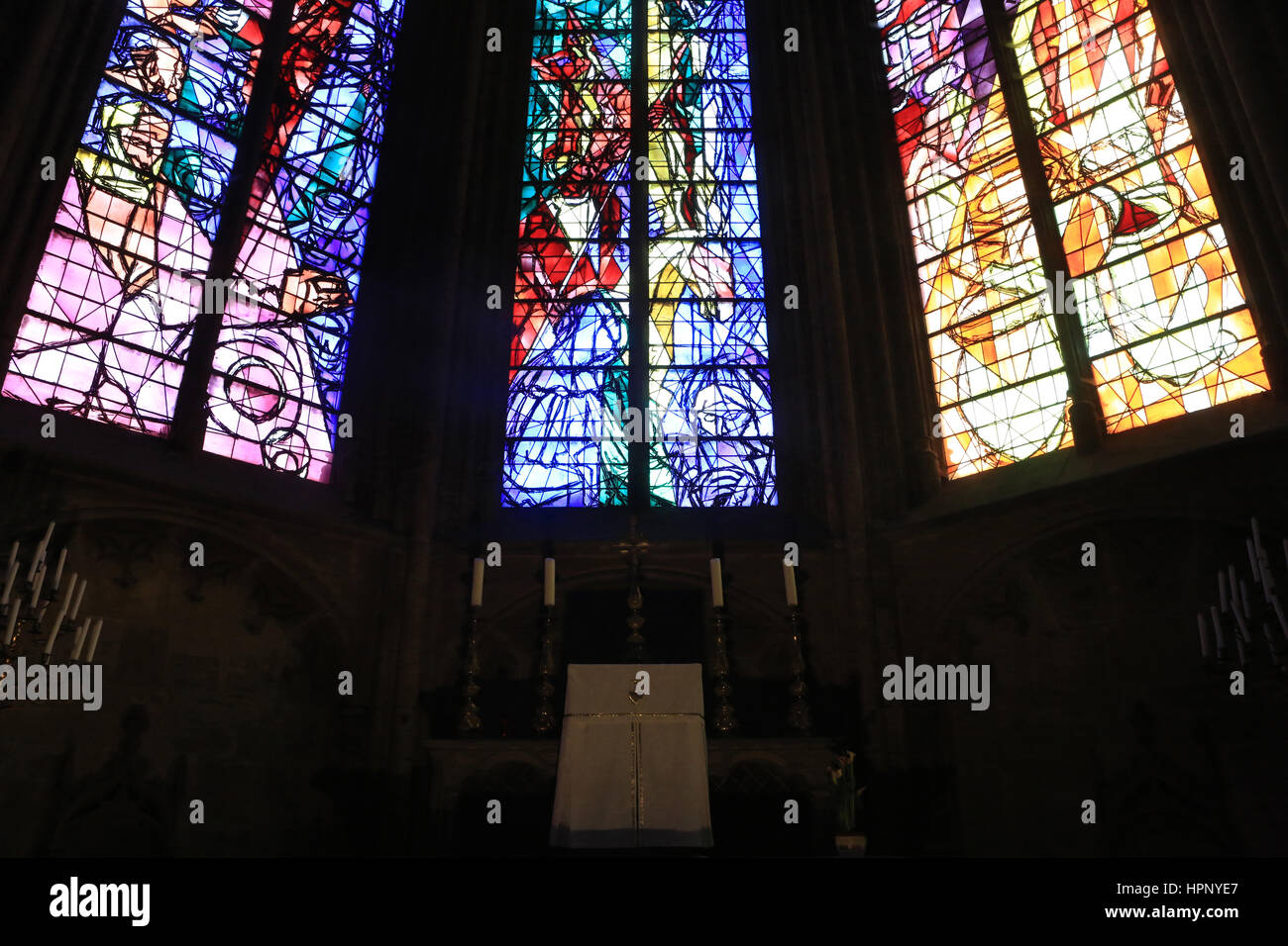 Jacques Villon Bibliothèque nationale de. Chapelle du Saint-Sacrement. Cathédrale Saint-Etienne de Metz. / Les vitraux de Jacques Villon. Chapelle de la fil Banque D'Images