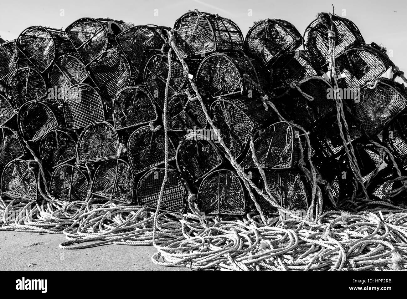 Vue de la pile de casiers de pêche, les casiers à Docklands Banque D'Images
