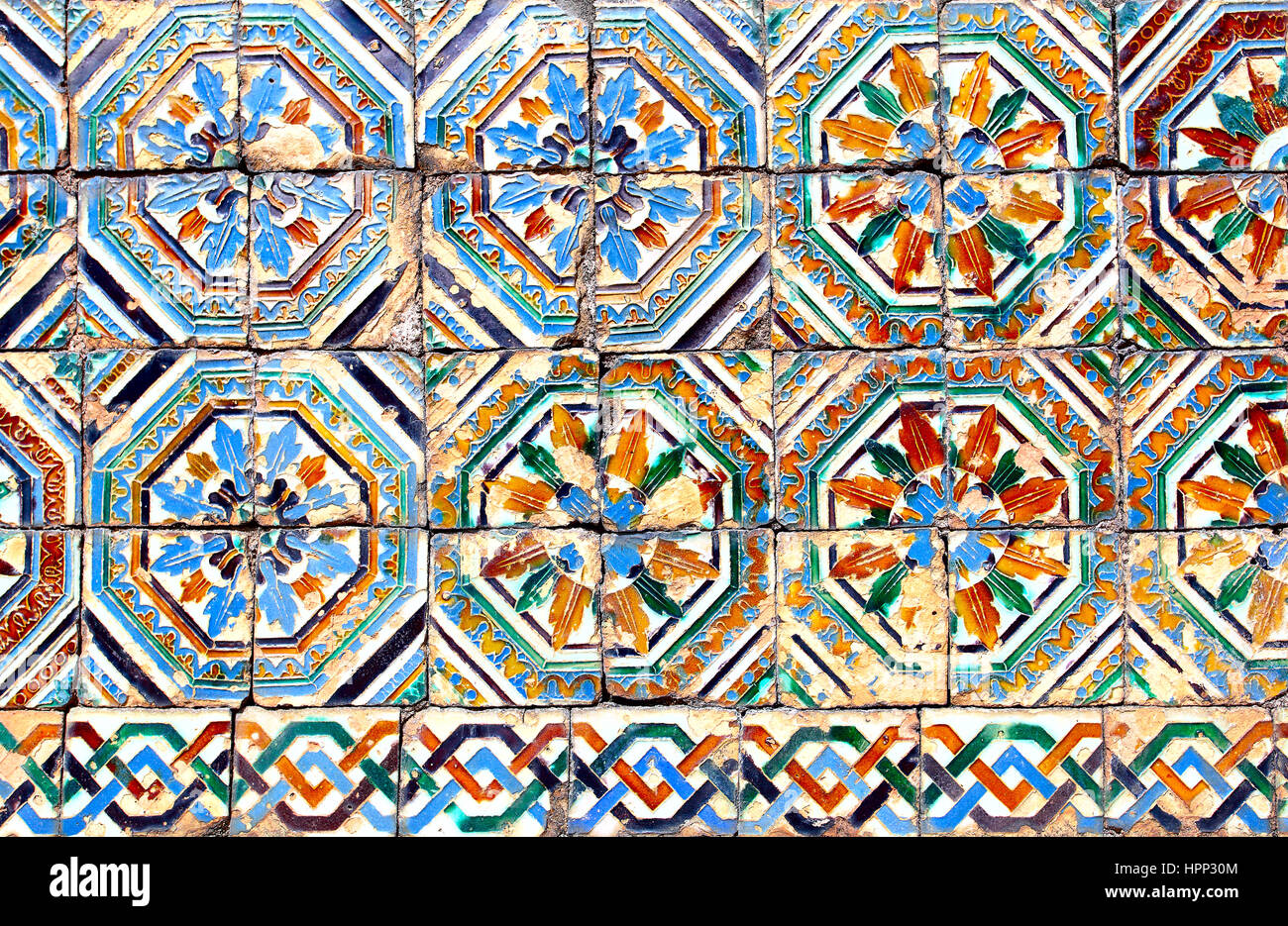 Les carreaux de céramique mauresque (vers 14ème siècle), Andalousie, Espagne Banque D'Images