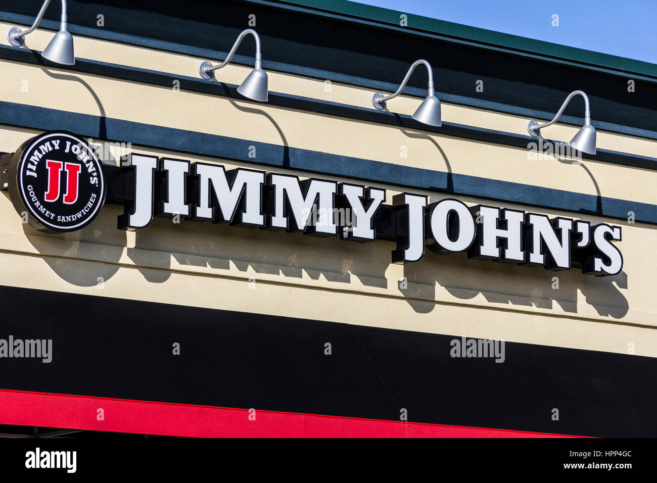 Kokomo - Circa Février 2017 : Jimmy John's Gourmet Restaurant Sandwich. Jimmy John's est connue pour leur livraison rapide III Banque D'Images