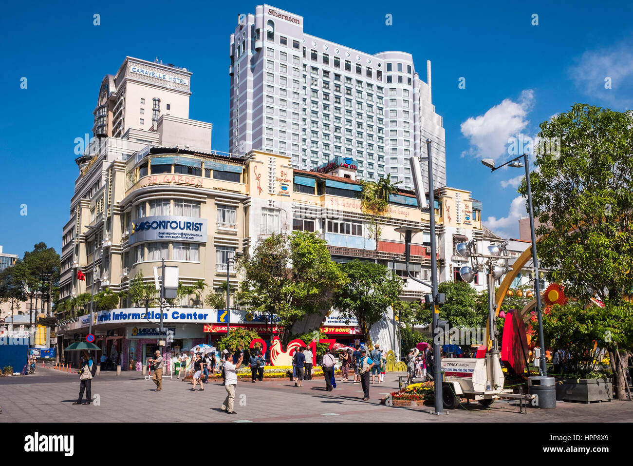 District 1 bâtiments dans le coeur de Ho Chi Minh Ville, Vietnam Banque D'Images