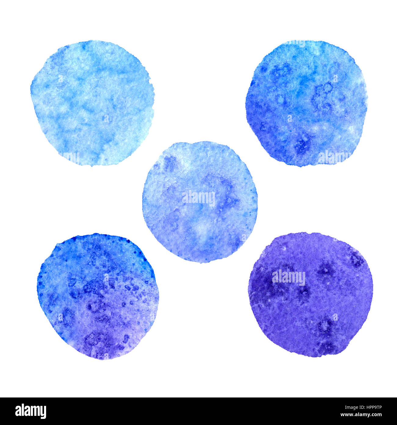 Aquarelle bleu marine bannières dessiné à la main. Aquarelle papier texturé grain éléments de conception. Par contre les taches de peinture abstraite cercle isolé sur blanc bac Banque D'Images