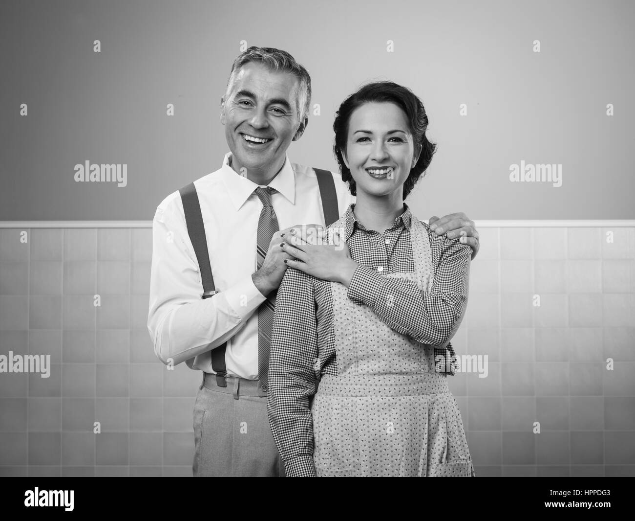 Happy vintage couple 1950s style Banque