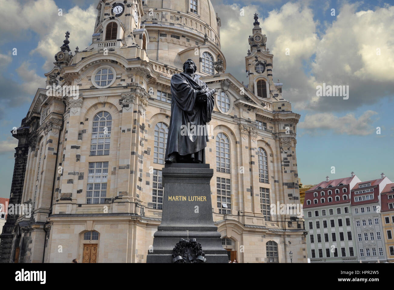 Le noir statue de Martin Luther à Dresde Banque D'Images