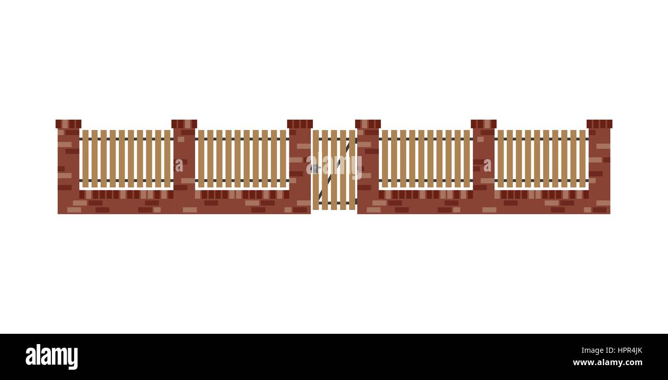 Clôture de brique classique avec plancher bois et gate Illustration de Vecteur