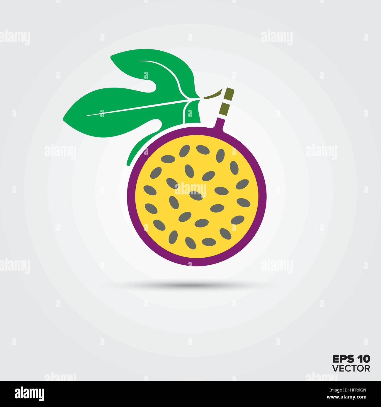 Maracuia Purple passion fruit avec icône vecteur feuilles Illustration de Vecteur