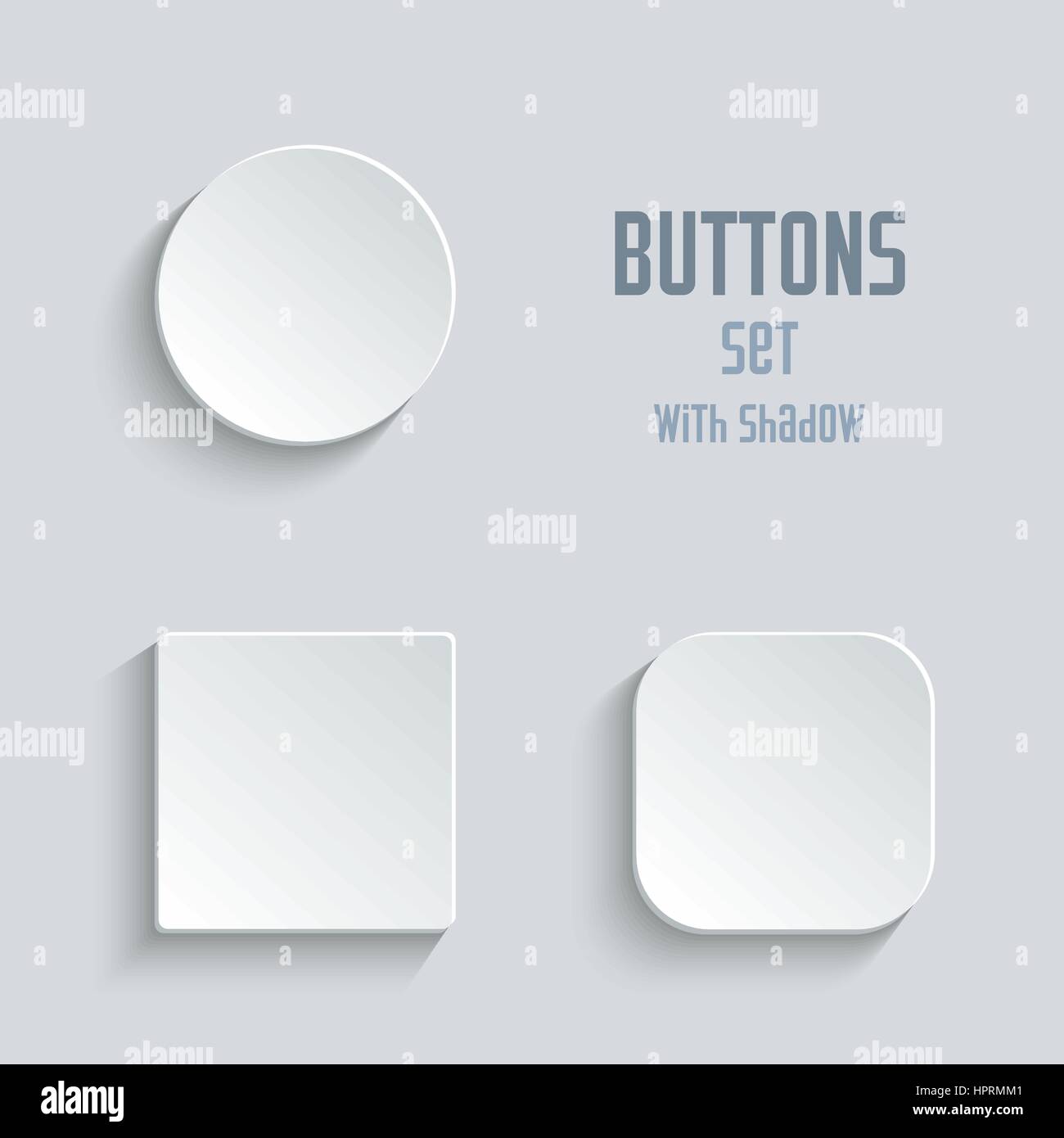 Bouton blanc blanc Vector set. Round square boutons arrondis Illustration de Vecteur