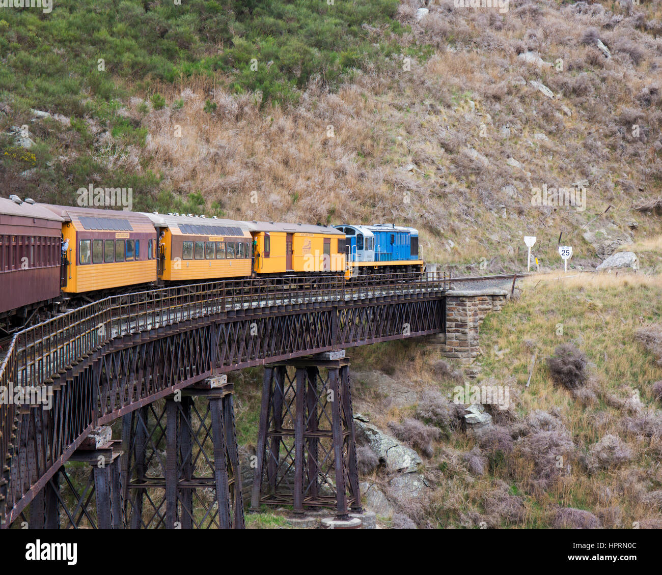 Dunedin, Otago, Nouvelle-Zélande. Matin de la Taieri Gorge Railway Crossing viaduc au nord de Hindon. Banque D'Images