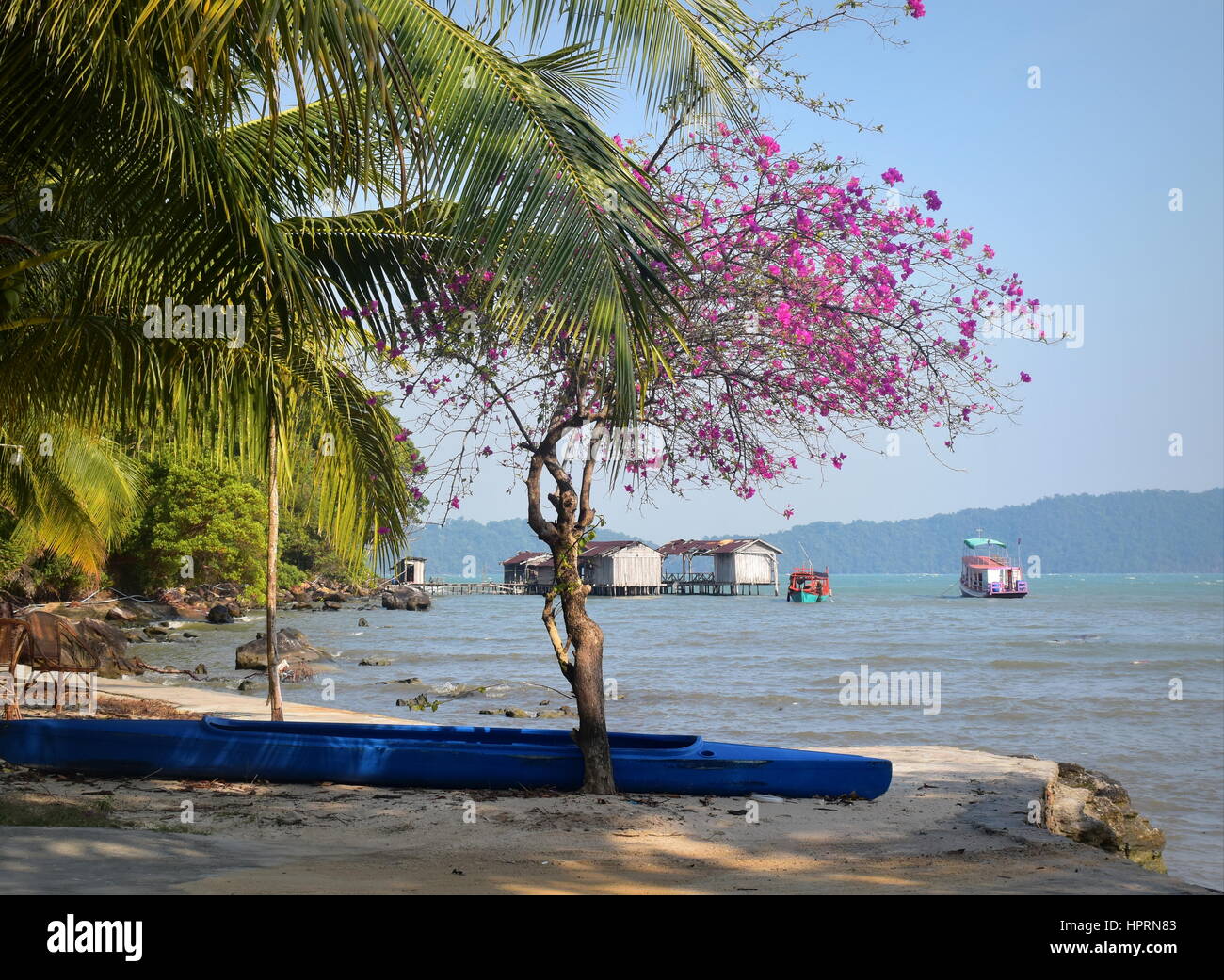 Côté mer tropicale décontractée - paysage de l'île de Koh Rong Sanloem, Cambodge Banque D'Images