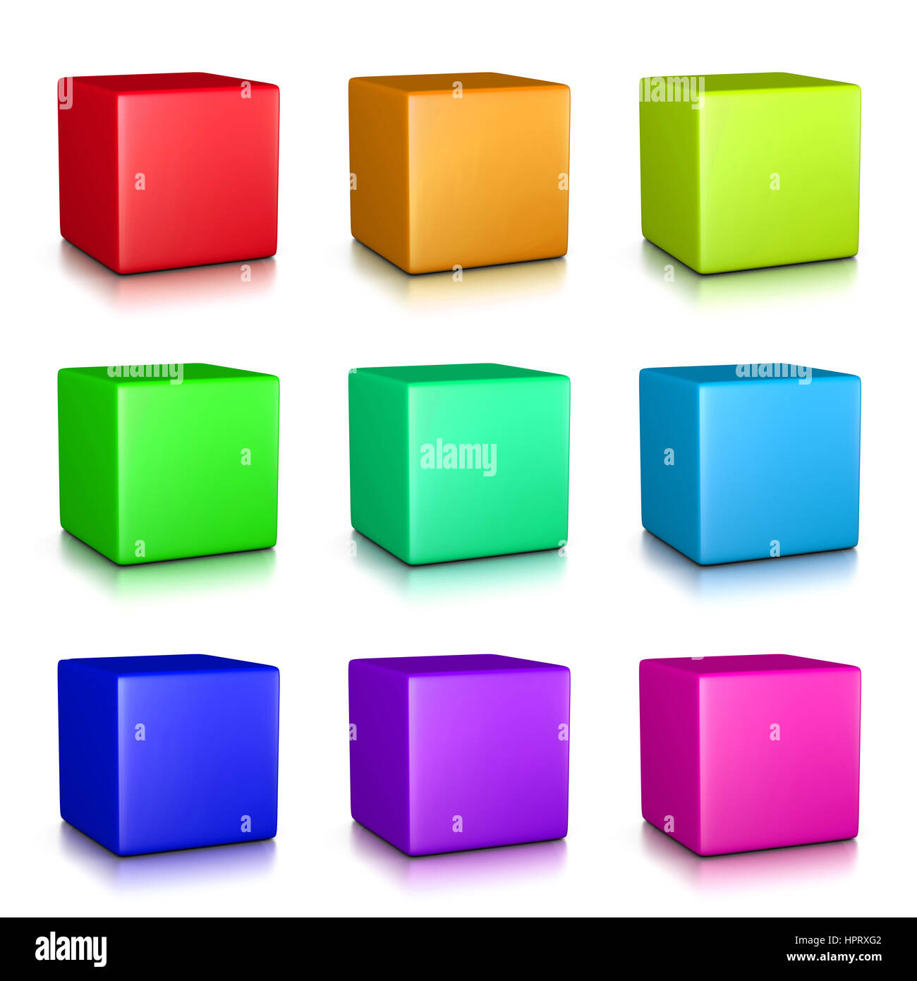 Les cubes colorés sur fond blanc Collection 3D Illustration Banque D'Images