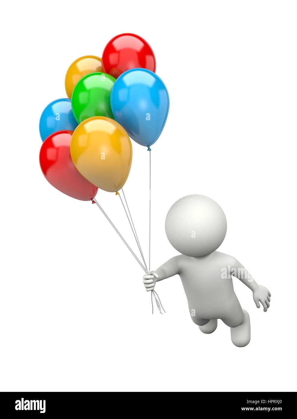 Personnage 3d blanc voler avec un tas de ballons colorés Illustration sur fond blanc Banque D'Images Personnage 3d blanc voler avec un tas de ballons colorés Illustration sur fond blanc Banque D'Images