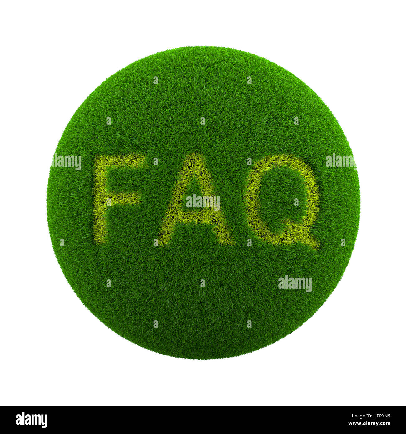 Green Globe avec l'herbe coupée dans la forme de FAQ Symbole de texte 3D Illustration isolé sur fond blanc Banque D'Images