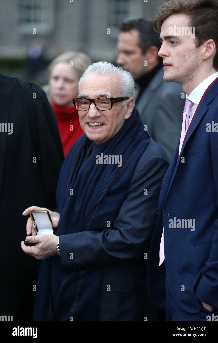 Film réalisateur Martin Scorsese après avoir reçu une médaille d'or par les étudiants de Trinity College's Debating Society, la Société philosophique au Trinity College de Dublin. Banque D'Images