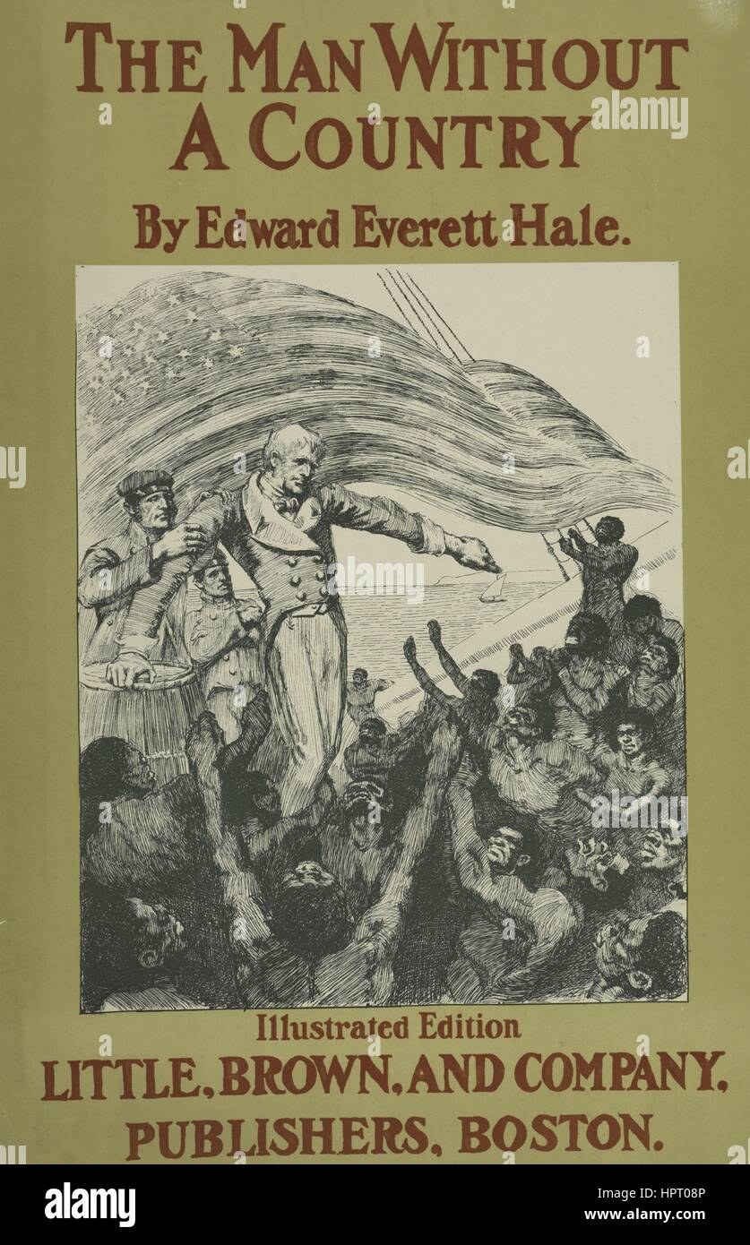 Poster publicité pour un livre intitulé l'homme sans pays par Edward Everett Hale qui représente un homme debout devant un groupe d'hommes qui protestaient, 1903. À partir de la Bibliothèque publique de New York. Banque D'Images
