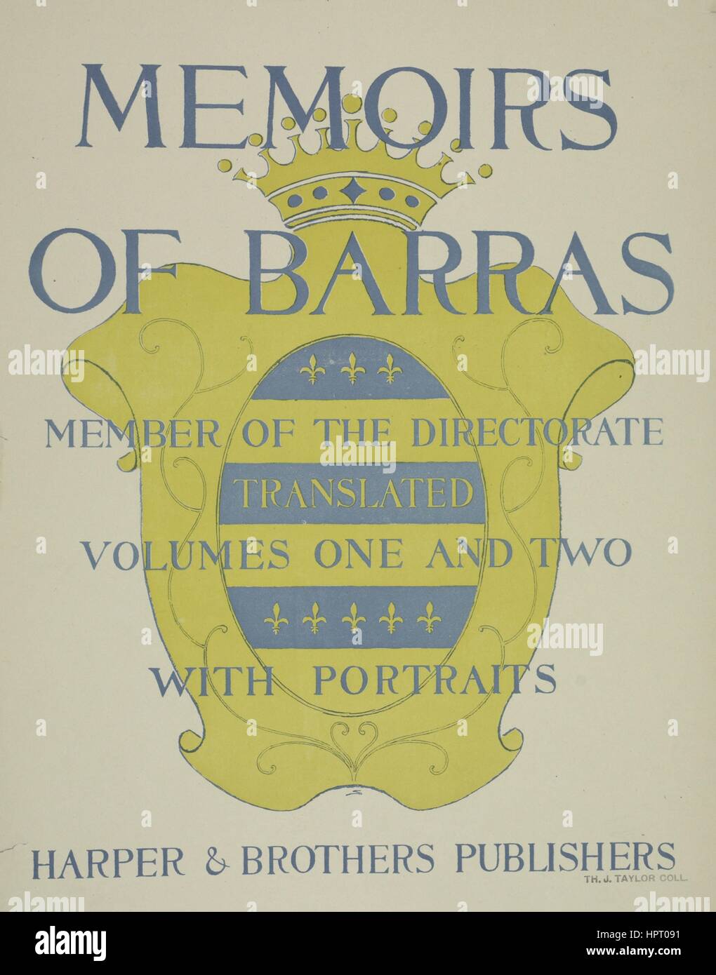 Poster publicité pour un livre intitulé Mémoires de Barras, membre de la Direction des volumes traduit un et deux avec des portraits, 1903. À partir de la Bibliothèque publique de New York. Banque D'Images