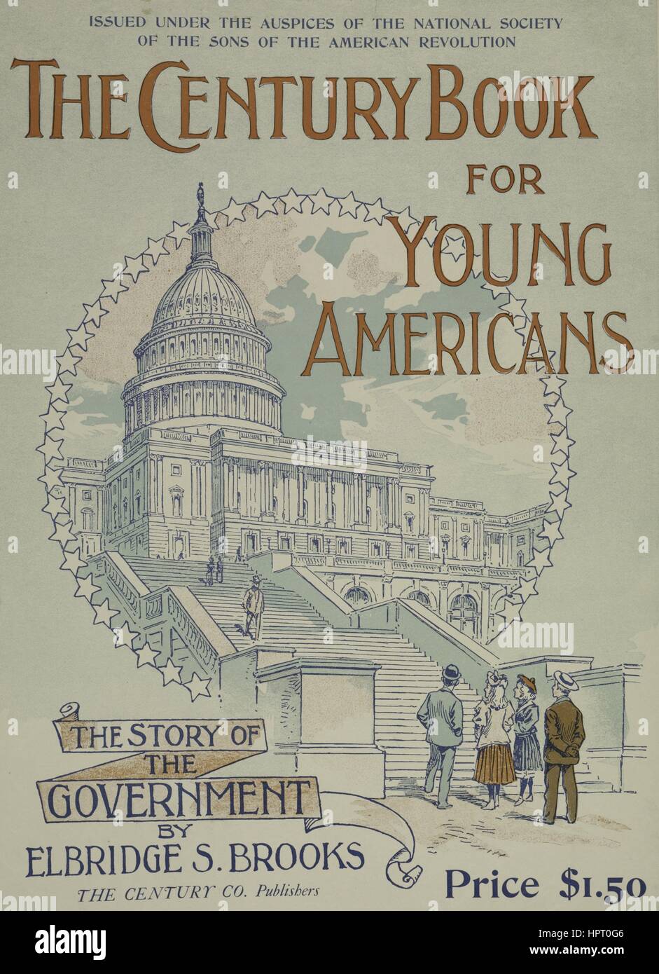 Poster publicité pour un livre intitulé Le Siècle livre pour jeunes Américains par Elbridge S Brooks qui affiche un bureau de l'hôtel de ville avec deux hommes et deux femmes se tenant devant elle, 1903. À partir de la Bibliothèque publique de New York. Banque D'Images