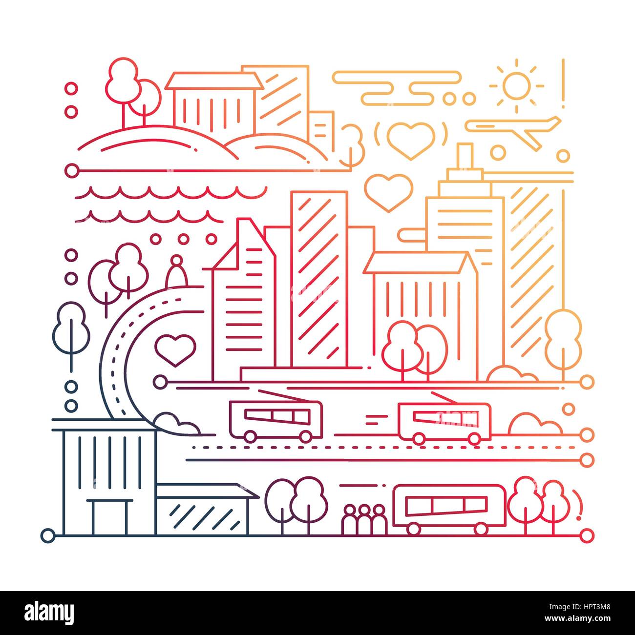 La vie en ville - design - composition de la ligne de gradient de couleur Illustration de Vecteur