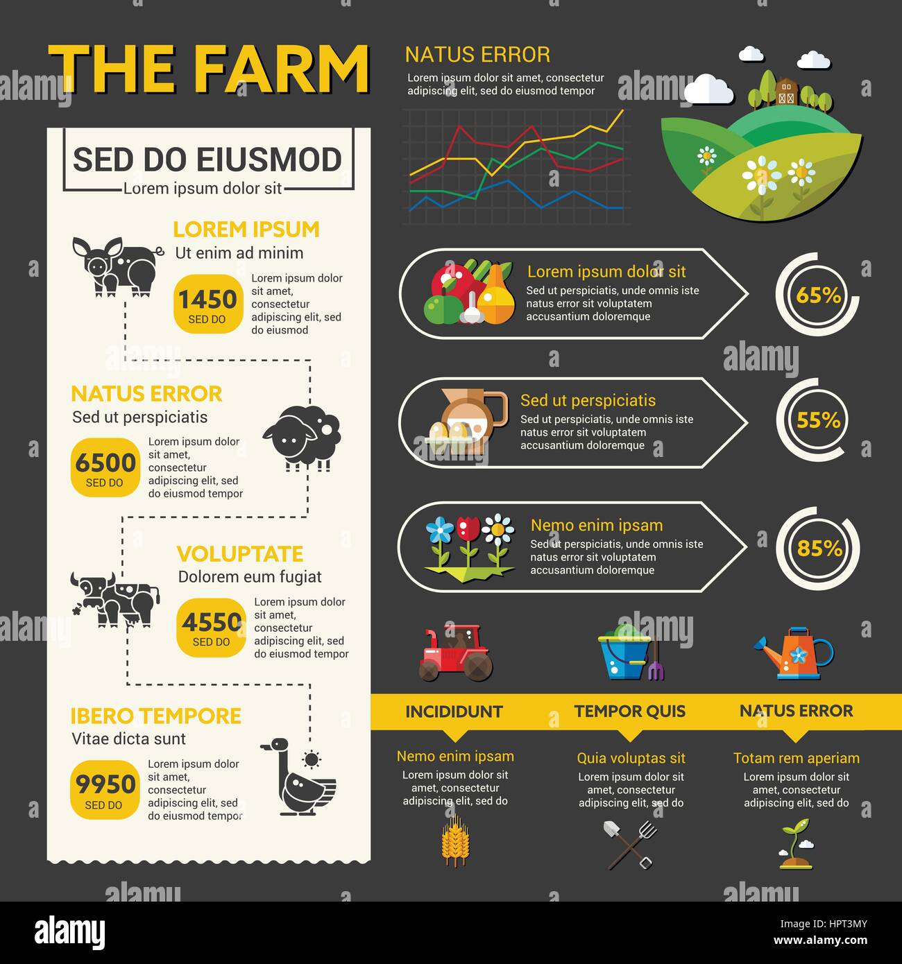 L'agriculture biologique vector infographic template et icônes de modèle plat Illustration de Vecteur
