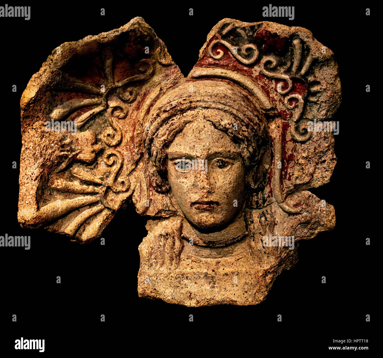 Tête de la femme Antefix avec Nimbus, Orvieto (Italie), 425-400 BC , étrusques Étrurie, Toscane, Italie, Banque D'Images