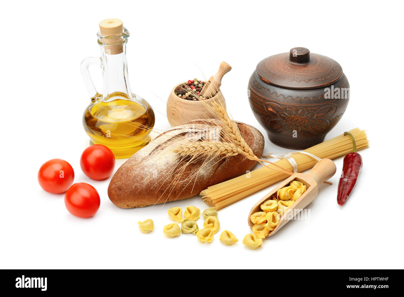 Ensemble de produits naturel isolé sur fond blanc Banque D'Images