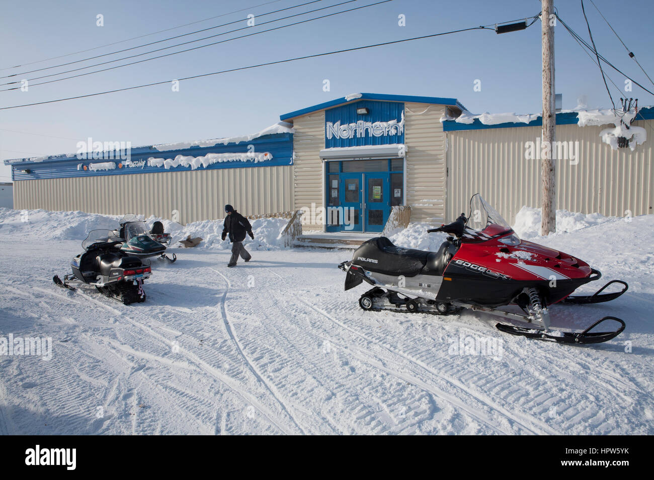 Scooter de neige au pôle nord Banque D'Images